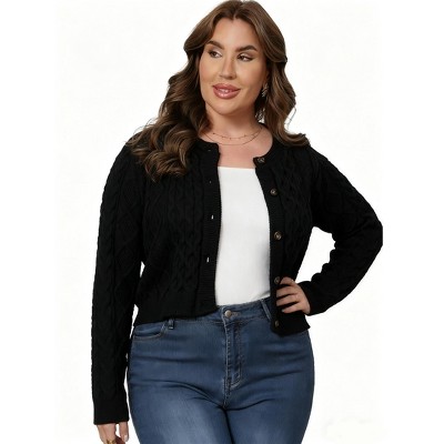 Plus Size Sweater Cardigan for Women - Ribbed Knit Open Front Long Sleeve Casual Outwear, Fall Winter Crew Neck Button Down