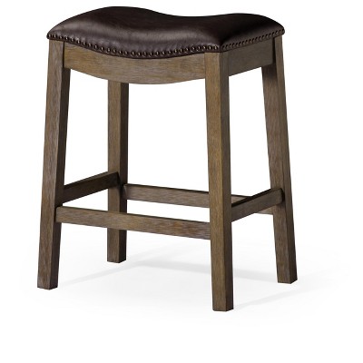 HomeRoots 26" Brown Faux Leather and Solid Wood Backless Counter Height Bar Chair