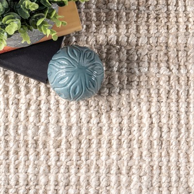 Coastal Charm Handwoven Jute 8' Square Area Rug in Off-White