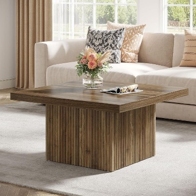 31.5inSquare Coffee Table, Engineered Wood Coffee Table for Living Room, Vintage Center Table, Large Mid-Century Modern Cocktail Table, Brown