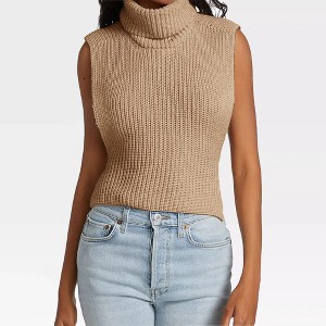 Womens Sleeveless Pullover Sweater Turtleneck Sweater Knt Tank Tops - 1 of 4
