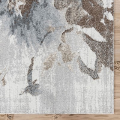 Gray and Beige Floral 8' x 10' Synthetic Area Rug