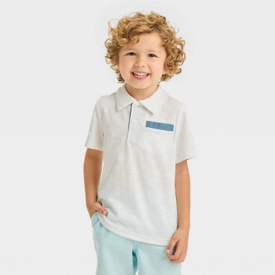 Image of Toddler Boys' Short Sleeve Jersey Knit Polo Shirt - Cat & Jack™ White 4T