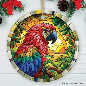 Feathered Friends Adventure Parrot Stained Glass Style Ceramic Ornament, Safari Animals Christmas Gift and Decor| OrnamentallyYou - 1 of 4