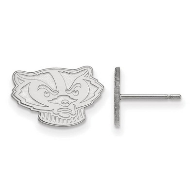 Black Bow Jewelry 14k White Gold Wisconsin Badgers NCAA Post Earrings