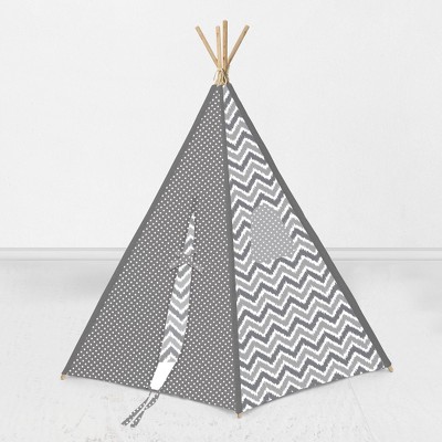 Bacati - Mix N Match Gray Chevron/Dots Play Tent for Kids/Toddlers, 100% Cotton Percale Fabric Cover