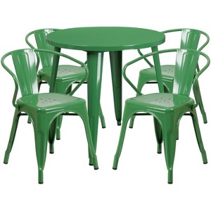Flash Furniture Commercial Grade 30" Round Metal Indoor-Outdoor Table Set with 4 Arm Chairs - 1 of 4