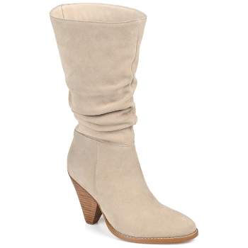 Journee Signature Womens Genuine Leather Syrinn Almond Toe Inside Zip Mid Calf Boots