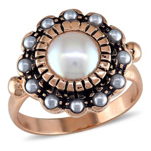 EVERLY JEWELRY | Rose Plated Sterling Silver Faux Pearl Vintage Halo Ring - 1 of 4