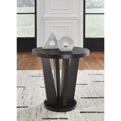 Dark Brown Round Geometric Wood End Table