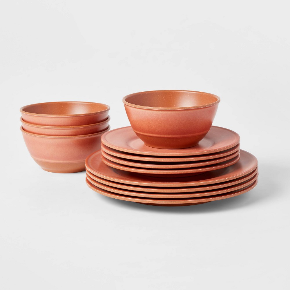 12pc Melamine Lancashire Dinnerware Set Terracotta - Threshold