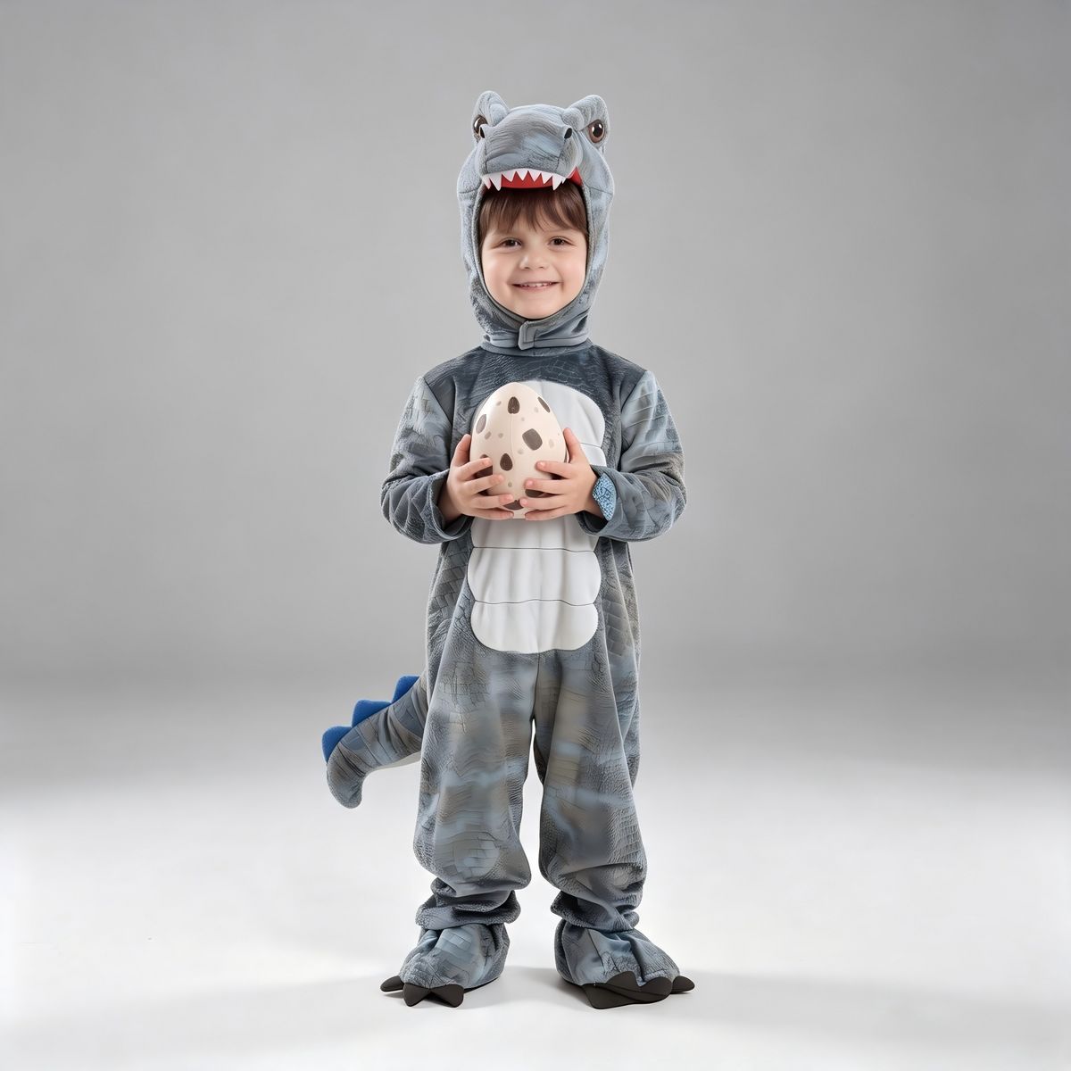Joyfy Halloween Costume Dinosaur Jumpsuit for Kid, T-Rex Outfit with 3D Hood, Tail & Egg –Animal Suit for Boys Girls Dress Up Party