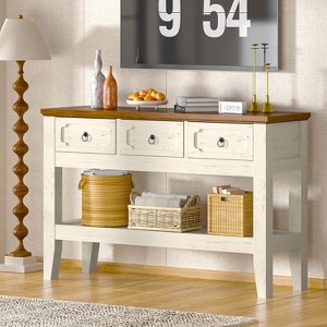 TackView 47"Farmhouse Console Table for Entryway, Narrow Rustic Entryway Table with 3 Drawer and Large Storage Shelf,Beige & Brown - 1 of 4