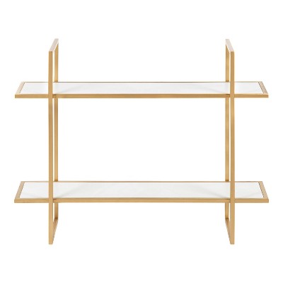 32.7" White and Gold Floating Wall Shelf