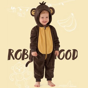 Joyfy Baby Halloween Monkey Pajama, Unisex Monkey Hooded Jumpsuit One Piece Kids Brown Costume, Hooded Romper Outerwear for Boys Girls Cosplay Party - 1 of 4
