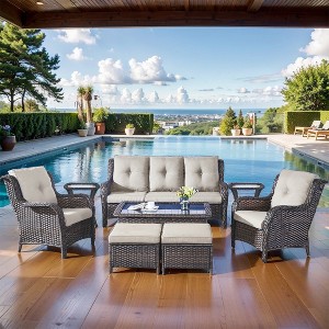 POCASSY 8 Piece Rattan Outdoor Conversation Furniture Set Wicker Sofa Seating Group with Cushions for Backyord, Garden, Pool - 1 of 4