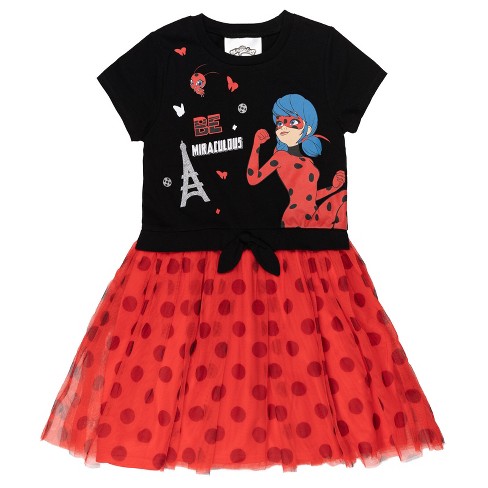 Miraculous Ladybug Little Girls Tulle Dress Black Red 4 5