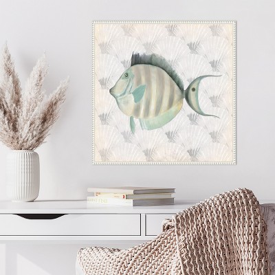 Neutral Vintage Fish Canvas Art with Beaded Frame