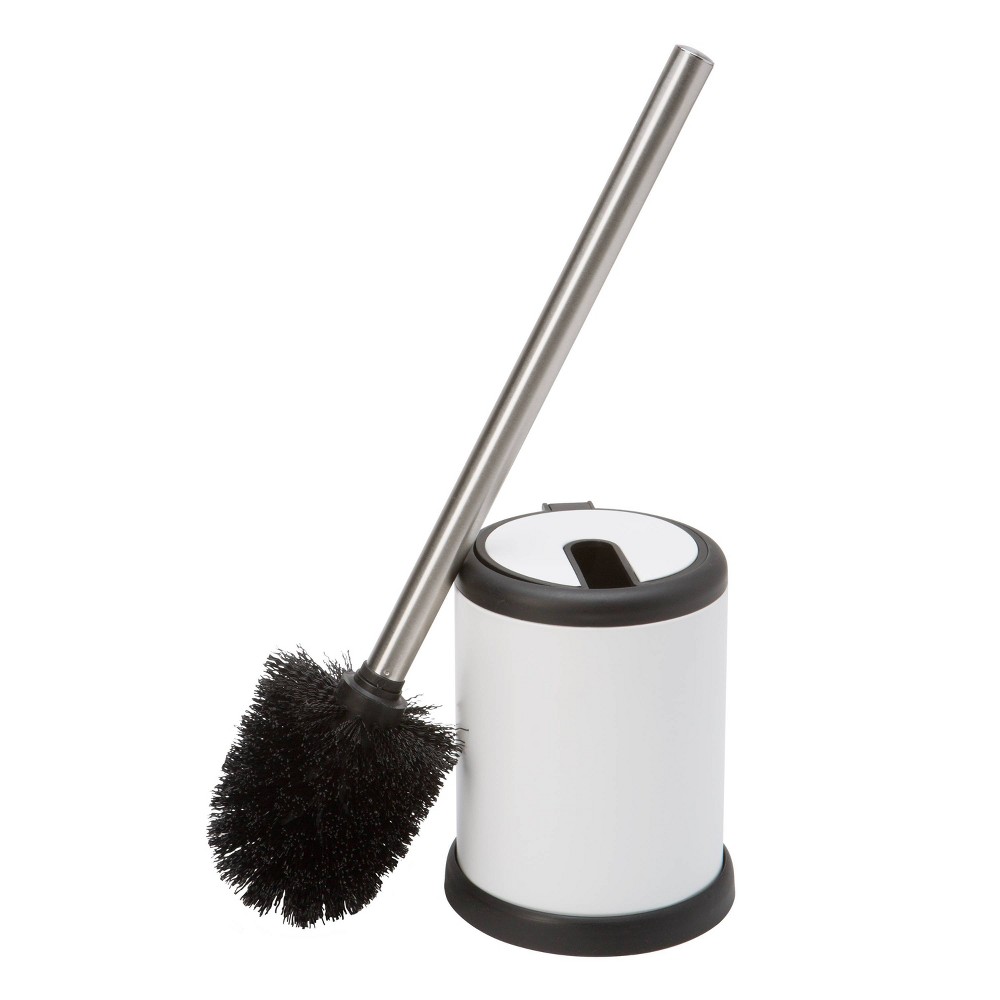 Photos - Toilet Brush Self Closing Lid  and Holder White - Bath Bliss