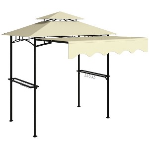 Outsunny 8' x 5' Grill Gazebo, Double Tiered Outdoor BBQ Gazebo with Side Awning, 2 Side Shelves and 6 Hooks for Patio, Deck, Yard - 1 of 4