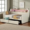 Twin Size Upholstered Daybed with Storage Drawers, PU Leather Sofa Bed with LED Lights, Charging Station & Headboard Storage for Bedroom - 2 of 4