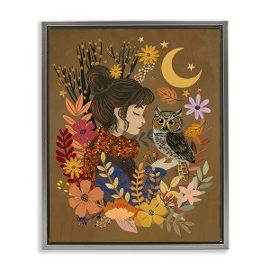 Stupell Industries Autumn Owl & Girl Floating Frame Canvas Art - 1 of 4