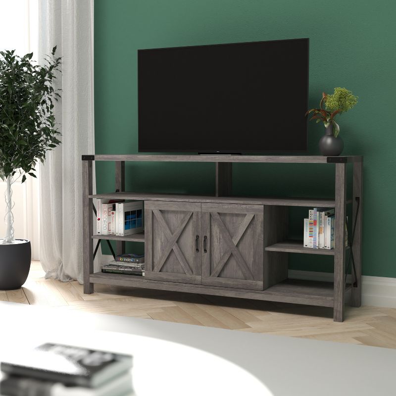 Emma and Oliver Modern Rustic Farmhouse Media Console Cabinet with Spacious Open and Closed Storage, 2 of 10