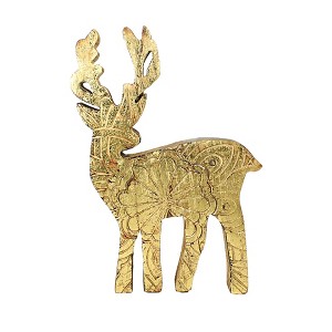 Ganz 9.75 In Decorative Wood Carved Deer Laser Cut Gold Figurines - 1 of 3