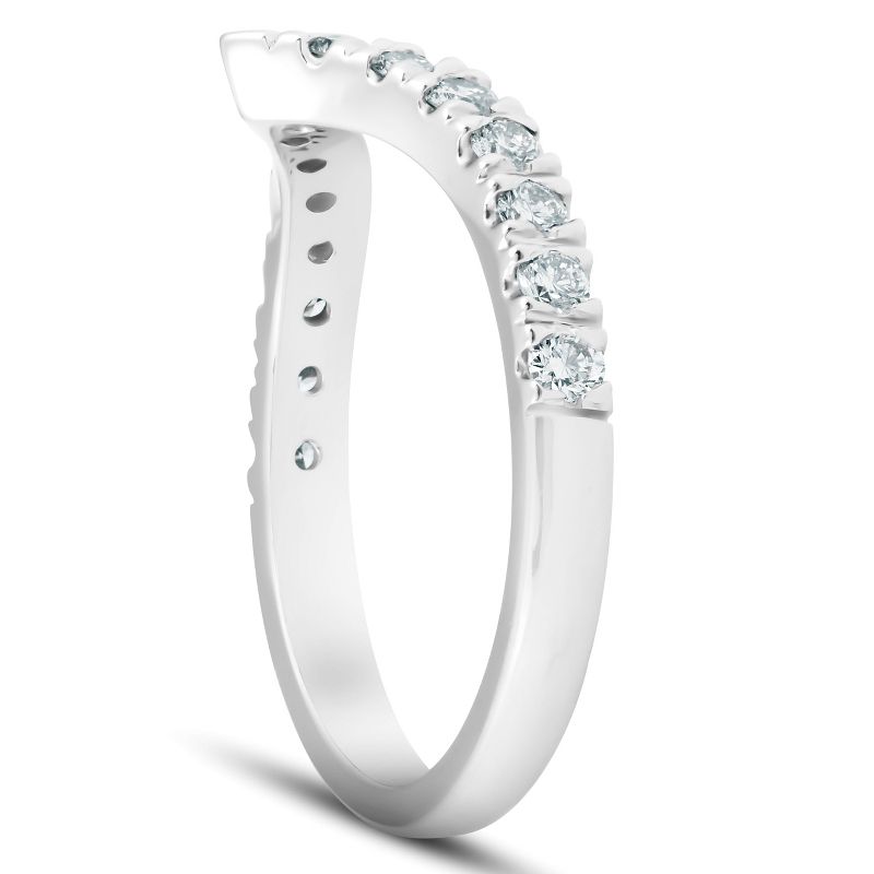 Pompeii3 1/2 Ct Diamond Curved V Shape Contour Ring Womens Wedding Band 14k White Gold, 2 of 6