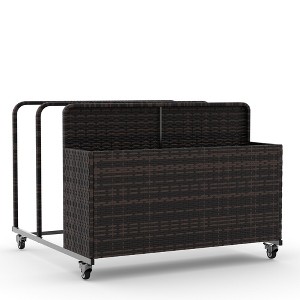 PE Rattan Outdoor Pool Caddy with Rolling Wheels, Patio Wicker Poolside Float Storage Basket for Cushions, Floaties, Noodles, Life Vests, Beach Balls - 1 of 4