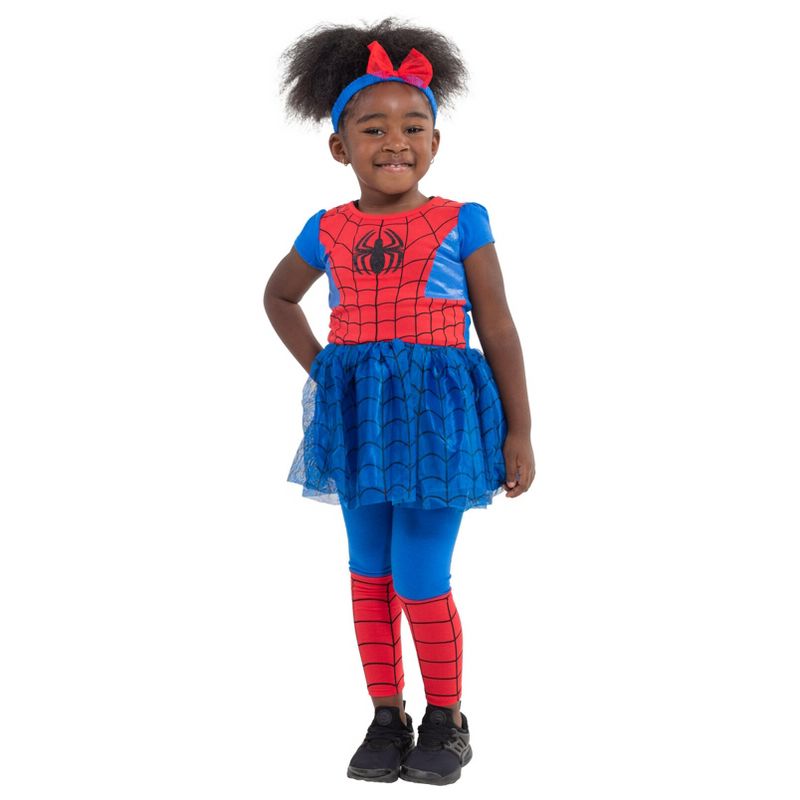 Marvel Spider-Man Tulle Cosplay Dress Leggings and Headband 3 Piece Newborn to Little Kid, 2 of 10