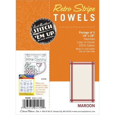 Aunt Martha's Stitch 'Em Up Retro Stripe Towels 18"X28" 3/Pk-Maroon Stripe