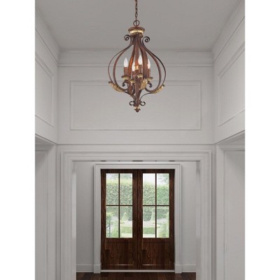 Villa Verona Bronze and Gold Leaf 4-Light Chandelier