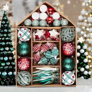 70pc Elegantly Distinct Set of Christmas Ornaments Magenta, Green, Timeless White and Red Baubles, Icicles and Stars| OrnamentallyYou - 1 of 4