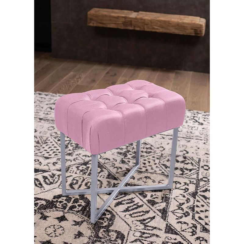 BirdRock Home Rectangular Tufted Pink Foot Stool Ottoman with Silver Legs, 2 of 6