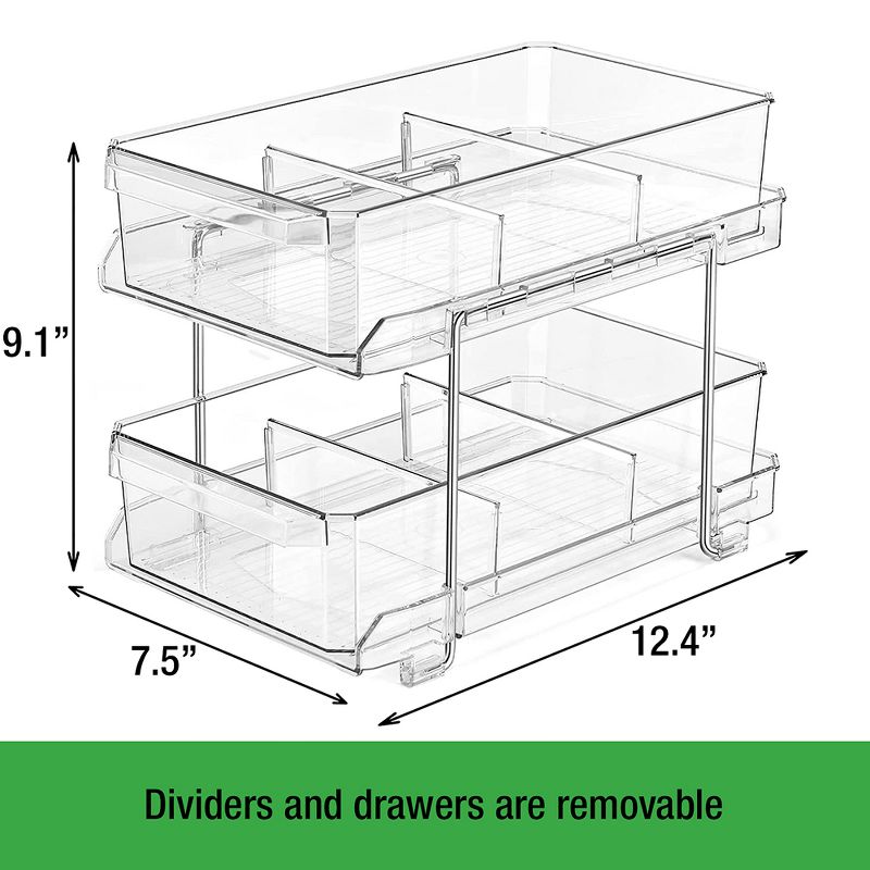 OnDisplay 2-Tier Deluxe Tiered Acrylic Cosmetic/Bath/Pantry/Fridge Drawer Organizer w/Dividers, 5 of 11