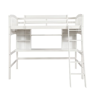 Bellemave Twin size Loft Bed with Storage Shelves, Desk and Ladder, White