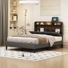 Full-Size Linen Fabric Upholstered Platform Bed with Storage Headboard, Sensor Lighting, and Integrated Sockets and USB Ports - 3 of 4