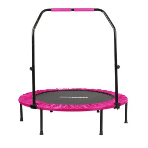 HolaHatha Portable Foldable Mini Trampoline Fitness Rebounder with 5 Level Adjustable Handle, Supports up to 440 Pounds, 48-Inch, Pink - 1 of 4
