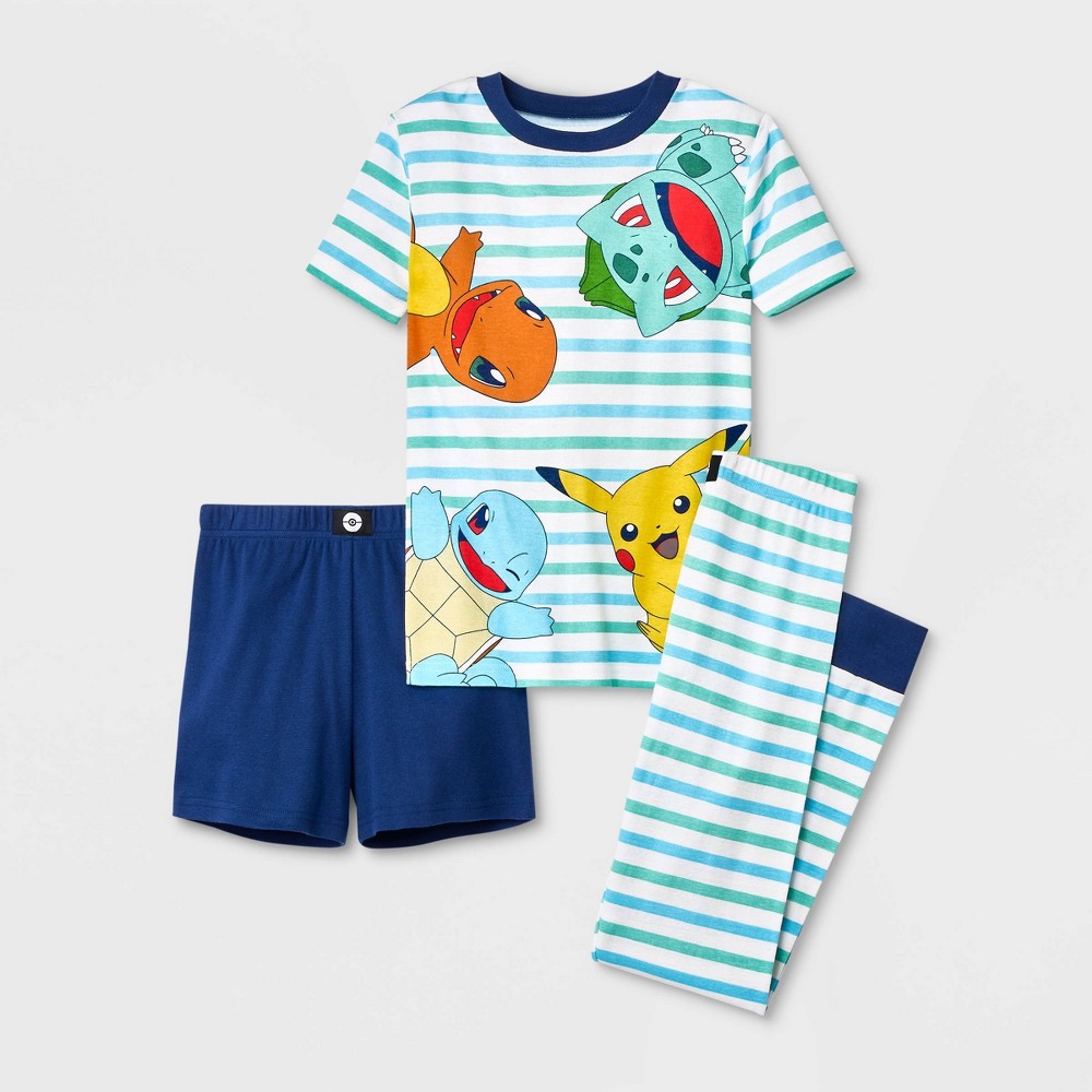Boys' Pokémon 3pc Striped 100% Cotton Snug Fit Pajama Set - Blue 6 (2 sets)