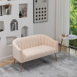 SEYNAR Modern Glam Comfy 50" Metal Legs Curved Sofa 2 Seaters Loveseat with Tufted Back - 1 of 4
