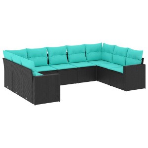 vidaXL 9-Piece Black Poly Rattan Patio Sofa Set with Cushions - Modular Outdoor Furniture Set, UV-Resistant Garden Lounge Set for Backyard/Terrace - 1 of 4