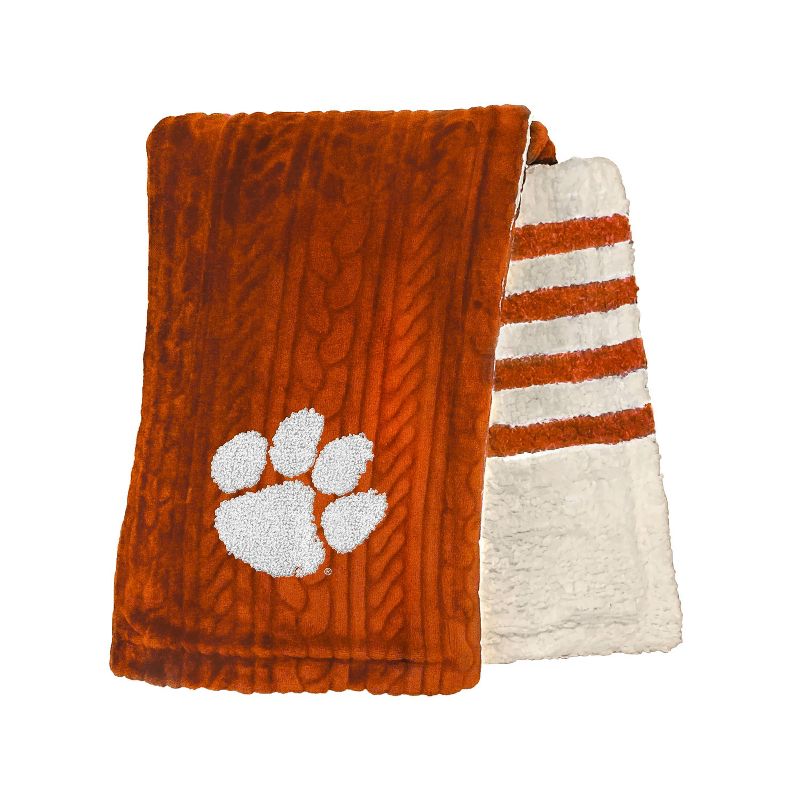 NCAA Clemson Tigers Cable Knit Embossed Logo with Faux Shearling Stripe Throw Blanket, 2 of 4