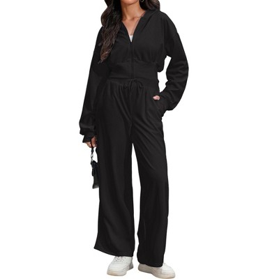 ATHLECHIC Women's Outfits Tracksuits Casual Cropped Hoodie Wide Leg Pants Travel Workout Lounge 2 Piece Sets