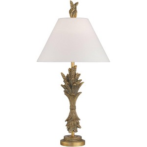 Possini Euro Design Cleo 33" Tall Large Traditional End Table Lamp Faux Gold Leaf Finish Single White Shade Living Room Bedroom Bedside Nightstand - 1 of 4