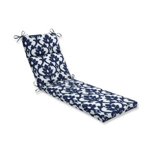 Damask Outdoor Chaise Lounge Cushion - Blue/White - Pillow Perfect - 1 of 3