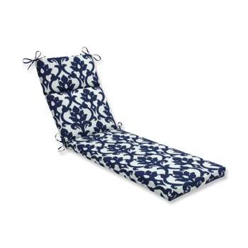 Damask Outdoor Chaise Lounge Cushion - Blue/White - Pillow Perfect