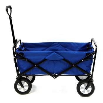 Mac Sports Heavy Duty No Assembly Steel Frame Collapsible Folding 150 Pound Capacity Easy Set Up Outdoor Camping Garden Utility Wagon Yard Cart, Blue