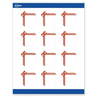 Avery Labels, 2" Diameter, Gold-Red Gift Bow, Matte, 120ct