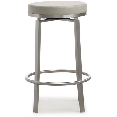 Gray Vegan Leather Swivel Counter Stools with Stainless Steel Legs - Set of 2
